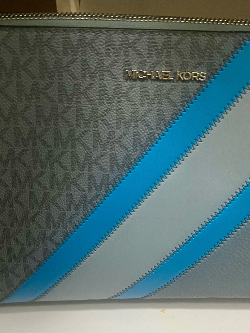 Michael Kors Men's Gray with Bright Blue Stripe Toiletry Bag